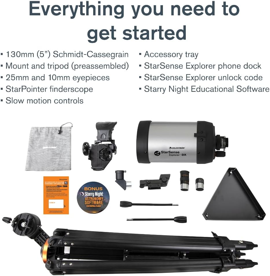 Celestron StarSense Explorer DX 130AZ App-Enabled Telescope – 130mm Newtonian Reflector with Smartphone Dock & StarSense App – iPhone & Android Compatible – Easy-to-Use for Beginners