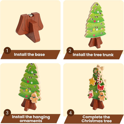 HUZU Christmas Tree Snap Builders 2025 – Wooden Building Blocks, 3D Puzzle, DIY Montessori Fine Motor Toy, Christmas Ornaments, Decor, Gifts for Grandkids, Stocking Stuffers for Kids, Boys & Girls