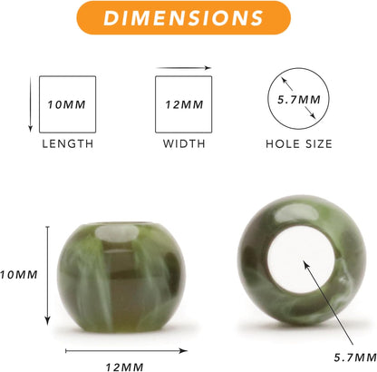 300 Acrylic Large Hole Beads for Crafts and for Hair 10mm x 12mm Acrylic Barrel Beads with 5.7mm Large Hole, Glossy Primary Assortment
