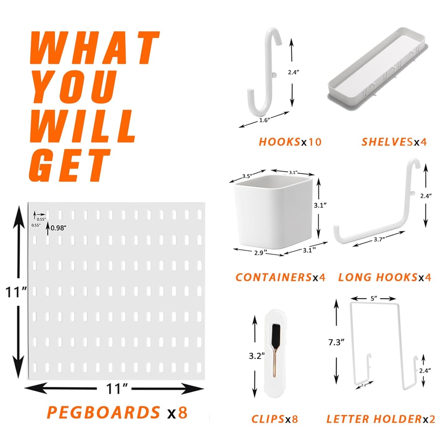 Pegboard Combination Kit, 8 Peg Boards and 30 Accessories Modular Hanging Black Pegboard for Walls, Office Wall Organizer, Keys Holder on Wall, Nursery Storage, 44"x22" Black