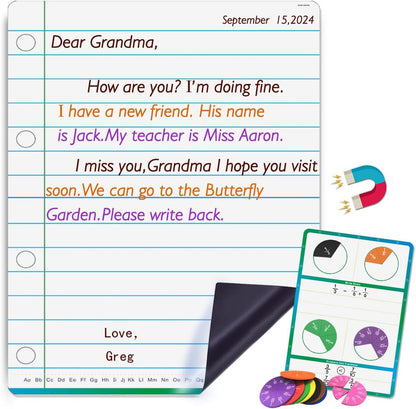 Giant 23.3x16.5inch Magnetic Notebook Lined Paper for Whiteboard, Fraction Circles,Notebook Paper for Classroom Dry Erase Handwriting Chart Kids for Teachers