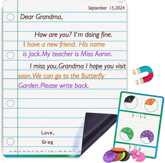 Giant 23.3x16.5inch Magnetic Notebook Lined Paper for Whiteboard, Fraction Circles,Notebook Paper for Classroom Dry Erase Handwriting Chart Kids for Teachers