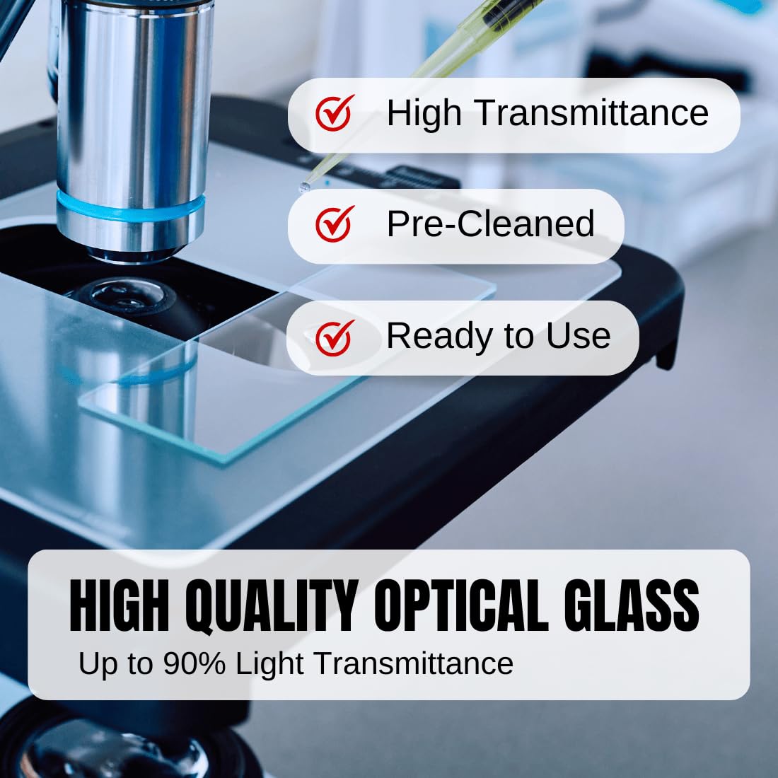 ZEEGOO Microscope Slides and Covers, Pre-Cleaned Optical Glass, High Light Transmittance, 50 Slides + 100 Coverslips, Ground Edges & 45° Corners, Fits Most Microscopes, Classroom, Lab & Home Use