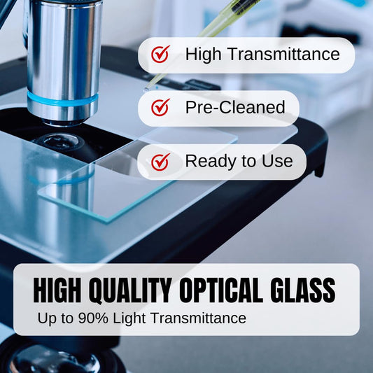 ZEEGOO Microscope Slides and Covers, Pre-Cleaned Optical Glass, High Light Transmittance, 50 Slides + 100 Coverslips, Ground Edges & 45° Corners, Fits Most Microscopes, Classroom, Lab & Home Use