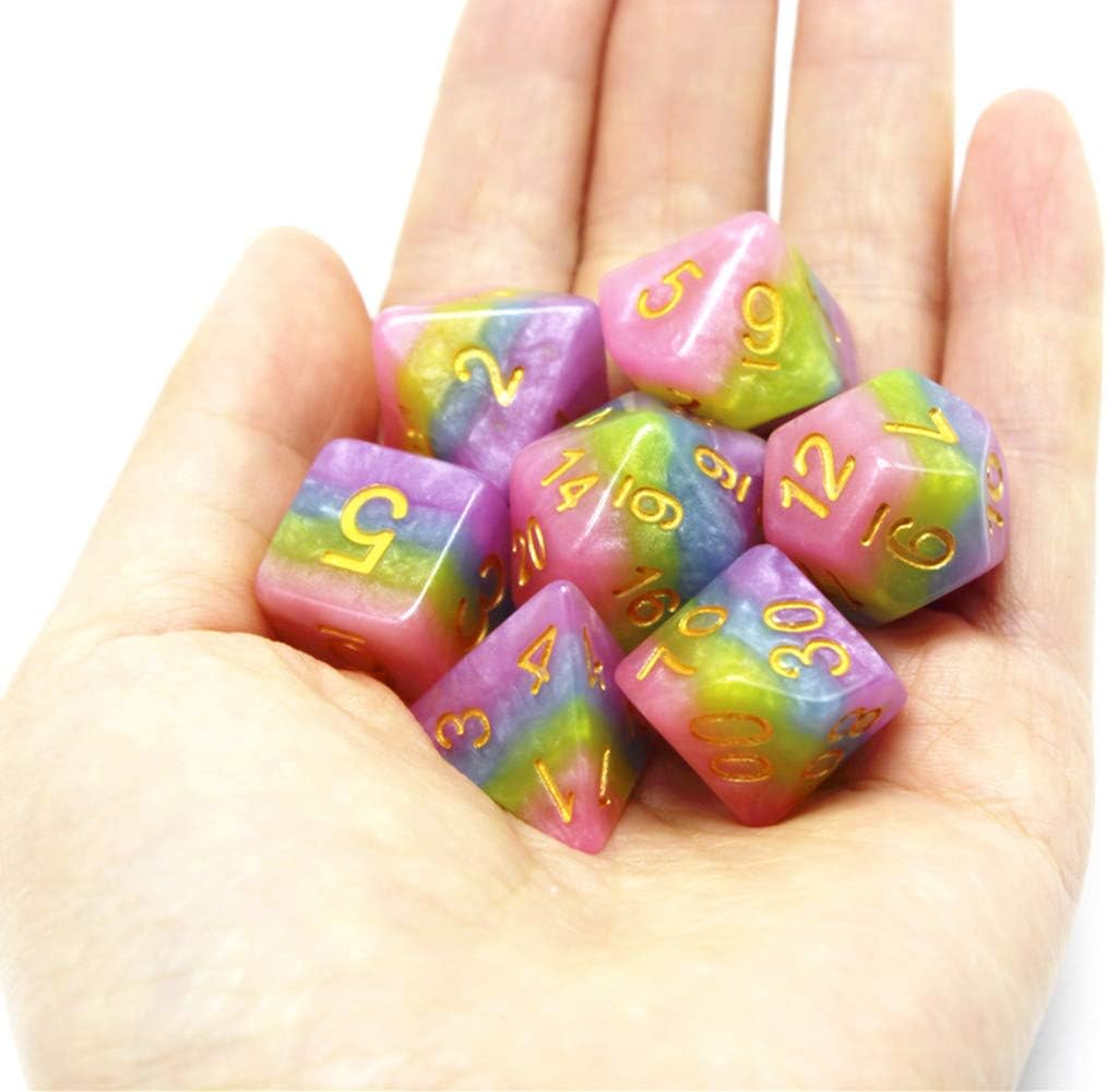 Polyhedral DND Dice Set RPG Rainbow Dice for Dungeons and Dragons(D&D) Role Playing Game,MTG,Pathfinder,Table Game,Math Games Dice Set with Dice Pouch