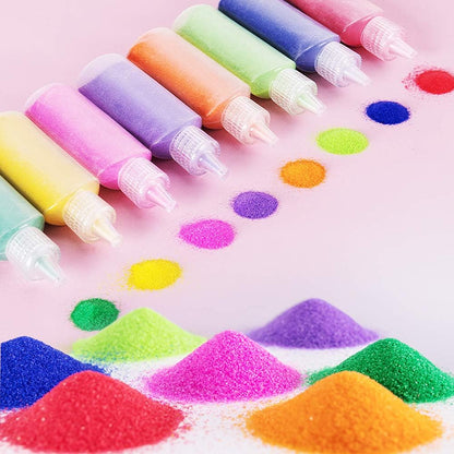 Zddaoole 32 PCS Art Sand Kit - 12 Color Scenic Sand With 20 Sheets Sand Art Painting Cards Set, DIY Arts and Crafts, 1.25oz Bottles