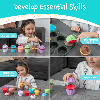 Popular Playthings Magnetic Bake & Play Cupcakes Toy Set, Pretend Cupcake Kitchen Kit for Kids, Gifts for Toddler Girls - 20 Pieces