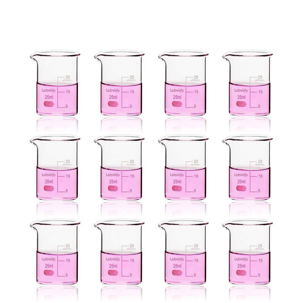 12pcs 50ml Upgrated Thick Glass Beakers, Shot Glass Beaker set, 3.3 Boro Griffin Low Form, Double Scale, LVA003