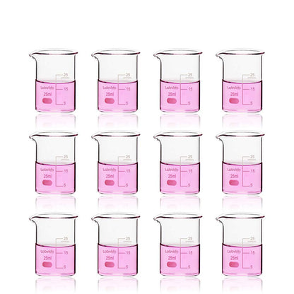 12pcs 50ml Upgrated Thick Glass Beakers, Shot Glass Beaker set, 3.3 Boro Griffin Low Form, Double Scale, LVA003