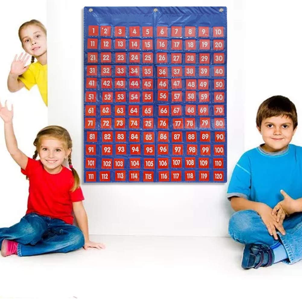 Eamay Hundreds Pocket Chart with 130 Number Cards, Number 1-100 Board Pocket Chart for Teacher Lessons in a Classroom or for Use at Home (100 Pockets)