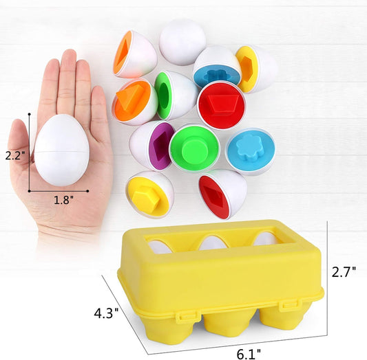 VUIYA Toddler Toys - Color Matching Egg Set - Educational Color, Shapes and Sorting Recognition Skills - Puzzle for Kid Baby Boy Girl, Easter Basket Gift (6 Eggs)