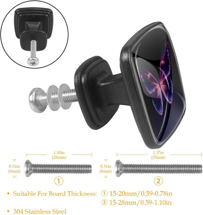 4 Pack Cabinet Knobs Drawer Pulls, 30mm Round ABS Glass Drawer Hardware Growing Purple Butterflies Cabinet Handles with Screws for Dressers Kitchens Cupboard