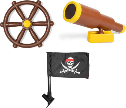 Barcaloo Playground Equipment Bundle Set with Kids Pirate Telescope, Pirate Steering Wheel & Flags, Jungle Gym Playset Accessories for Backyard Swings, Playground Set for Backyards