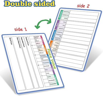 Lachilly Double Sided Dry Erase Handwriting Practice Boards Fractions Learning Place Value from Billions to Decimal Numbers Math Grid Manipulative Lapboard for Students