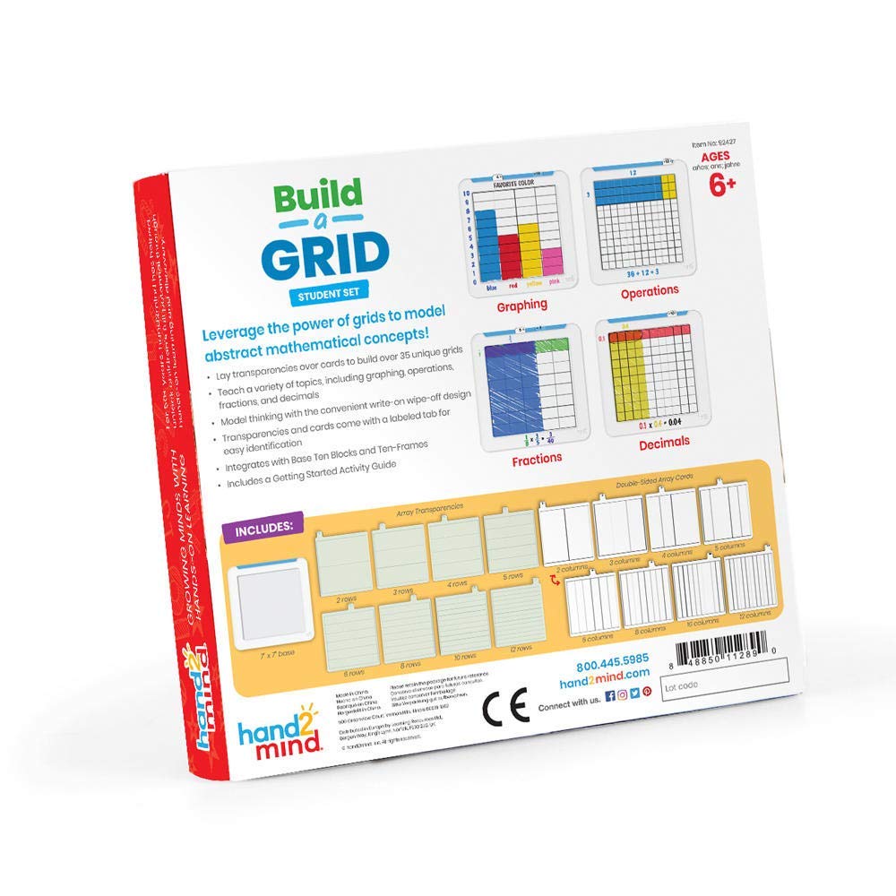 hand2mind Build-A-Grid, Dry Erase Multiplication, 3rd Grade Math, Multiplication Manipulatives, Fraction Manipulatives, Multiplication Game, Montessori Math, Homeschool Supplies (Set of 1)