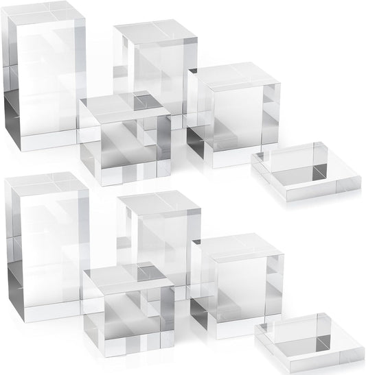 Marsui 10 Pcs Acrylic Cubes for Display Product Photography Props Transparent Acrylic Block Set for Boutique Jewelry Cosmetic Crafts Closet Show(Square, 10 Sizes)