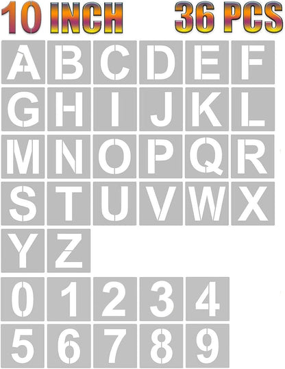 4 Inch Letter Stencils and Numbers, 36 Pcs Alphabet Art Craft Stencil, Reusable Plastic Templates for Wood, Wall, Fabric, Rock, Signage (4 Inch)