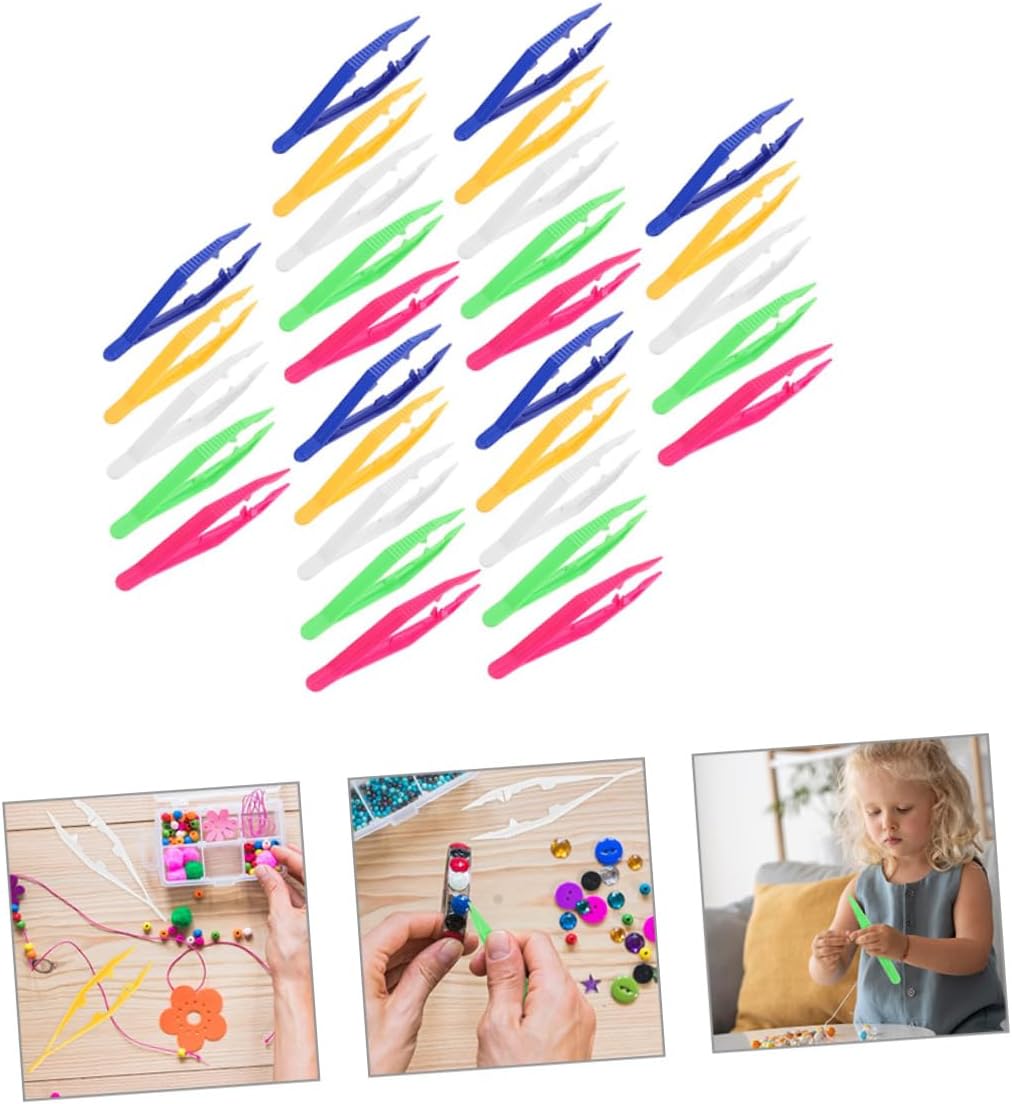 30Pcs Plastic Handcraft Tweezers for Jumbo Tweezers for Fine Motor Skills and DIY Crafts Safe Bead Tweezers for Creative Projects and Classroom Activities