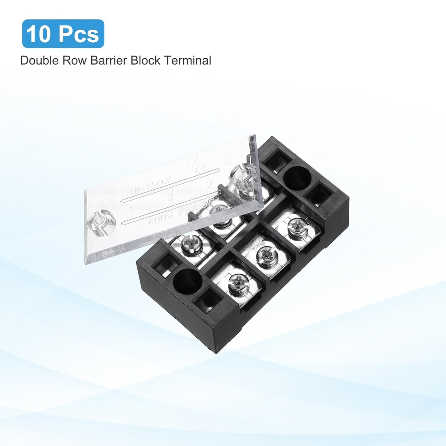 uxcell 10 Pcs Barrier Terminal Strip Block 600V 25A Dual Rows 8 Positions Rail Base Screw Connector(The Shell is Made of Flame Retardant and Heat Resistant Material)