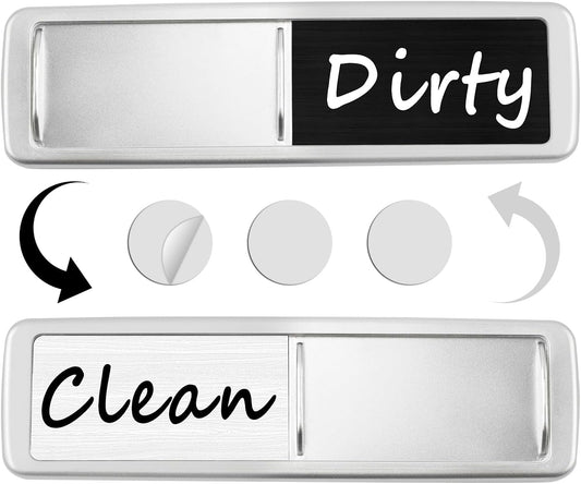 Dishwasher Magnet Clean Dirty Sign, Slide Strong Clean and Dirty Refrigerator Magnet Indicator for Dishwasher, Non-Scratch, Easy to Read, Self-Adhesive for Non-Magnetic Dishwasher（LightGray Brown）