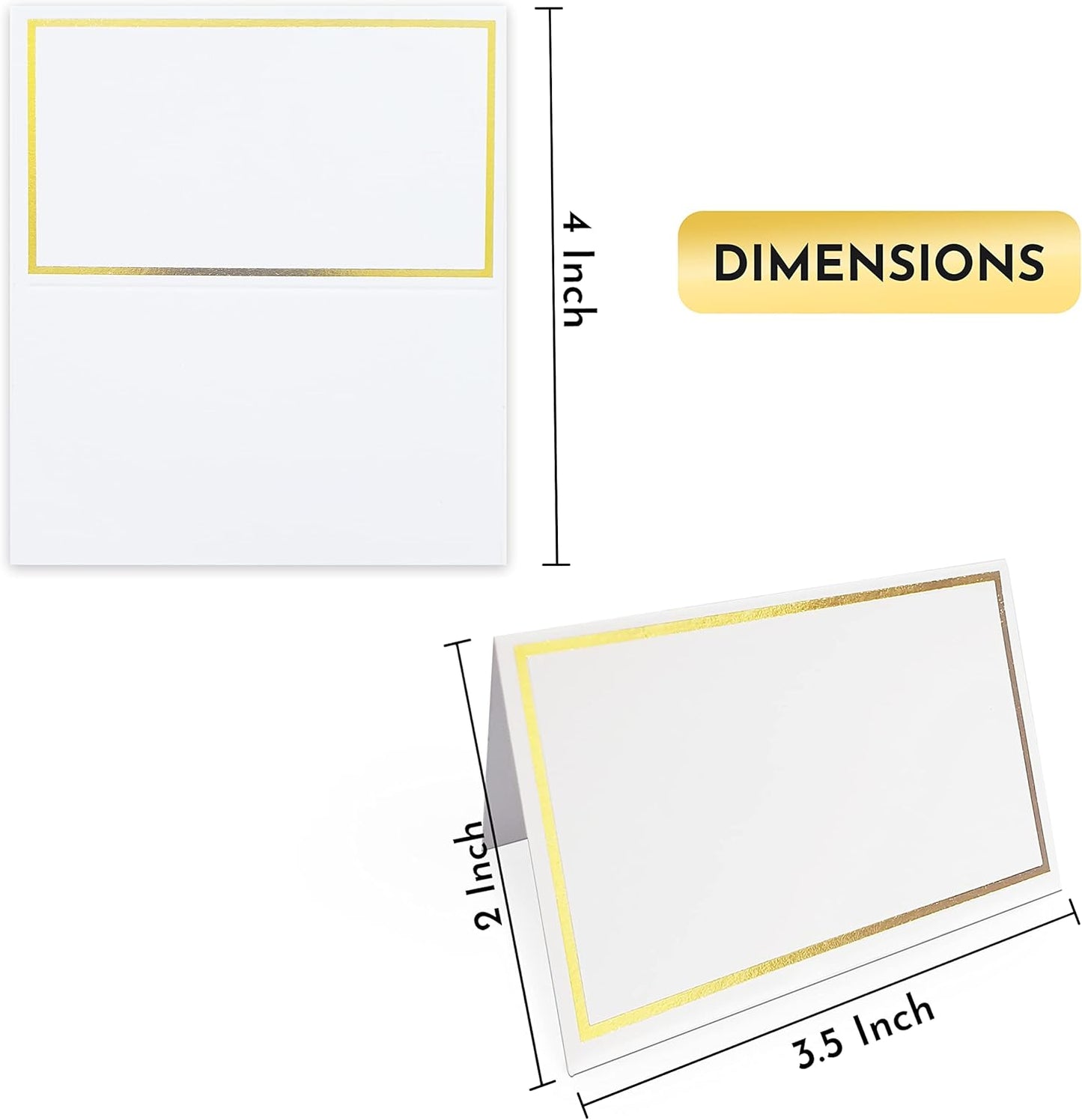 Place Cards Pack of 100 Premium Tent Name Place Cards for Table Setting with Gold Foil Border 2x3.5 inches - Perfect for Weddings, Banquets Dinner Parties and any other Events
