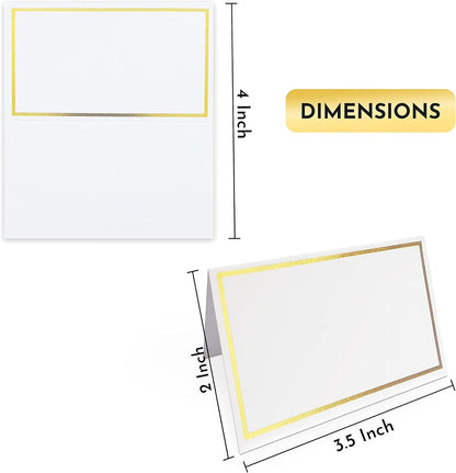 Place Cards Pack of 100 Premium Tent Name Place Cards for Table Setting with Gold Foil Border 2x3.5 inches - Perfect for Weddings, Banquets Dinner Parties and any other Events