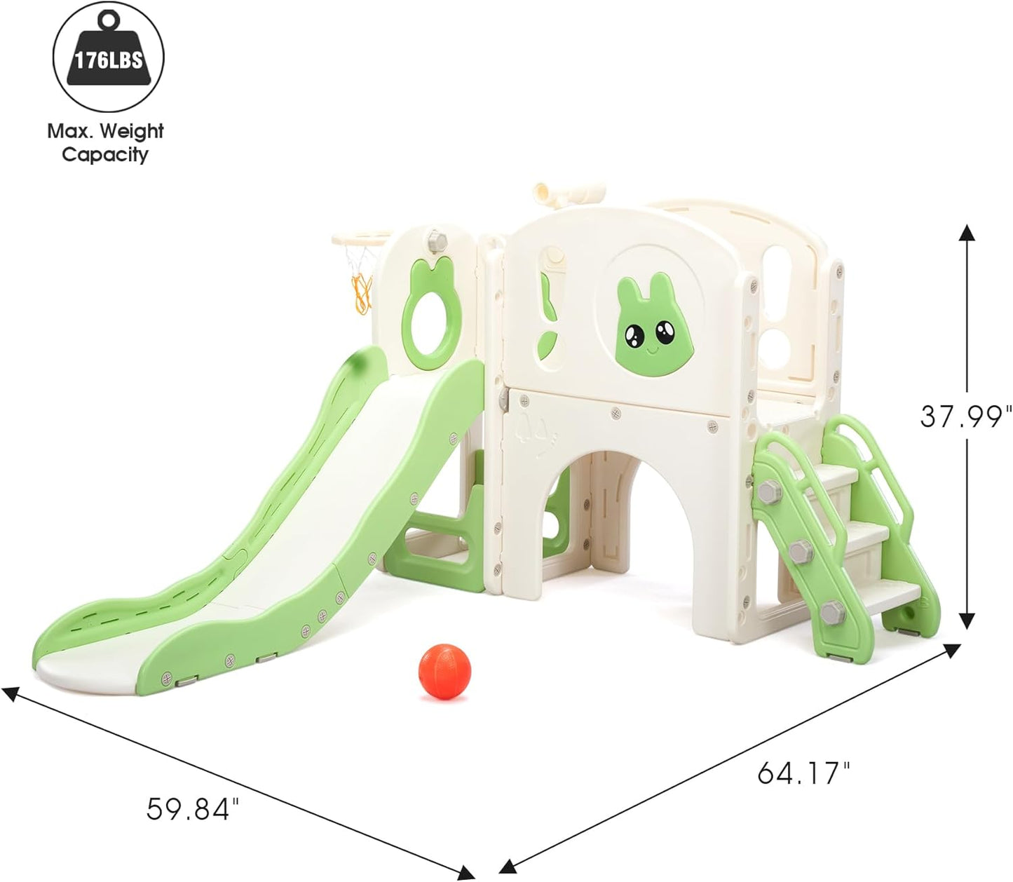 NYEEKOY 8-in-1 Toddler Slide and Climber Playset, Kids Slide Playground with Stairs, Tunnel, Telescope, Storage, Basketball Hoop and Ball, Indoor Outdoor, 1-3 Years Old, Blue