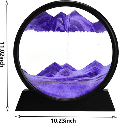 rysnwsu 3D Dynamic Sand Art Liquid Motion, Moving Sand Art Picture Round Glass 3D Deep Sea Sandscape in Motion Display Flowing Sand Painting Relaxing Desk Toys (Blue, 12'')