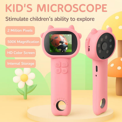 Microscope for Kids, Portable Pocket Microscope, 2'' Inch Screen 500X Zoom 3 Levels Light Adjustment Mini Handheld Microscopes, Educational Science Toys for 5 6 7 8 9 10 11 12 Year Boys & Girls Gifts
