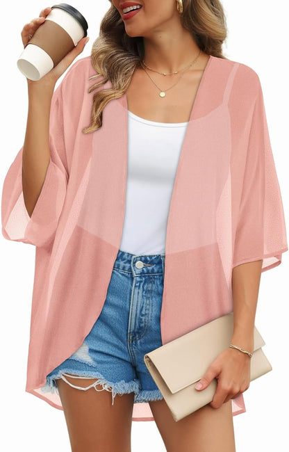 Womens Kimono Cardigans Beach Cover ups Swimwear Puff Sleeve Loose Casual Summer Tops 2026