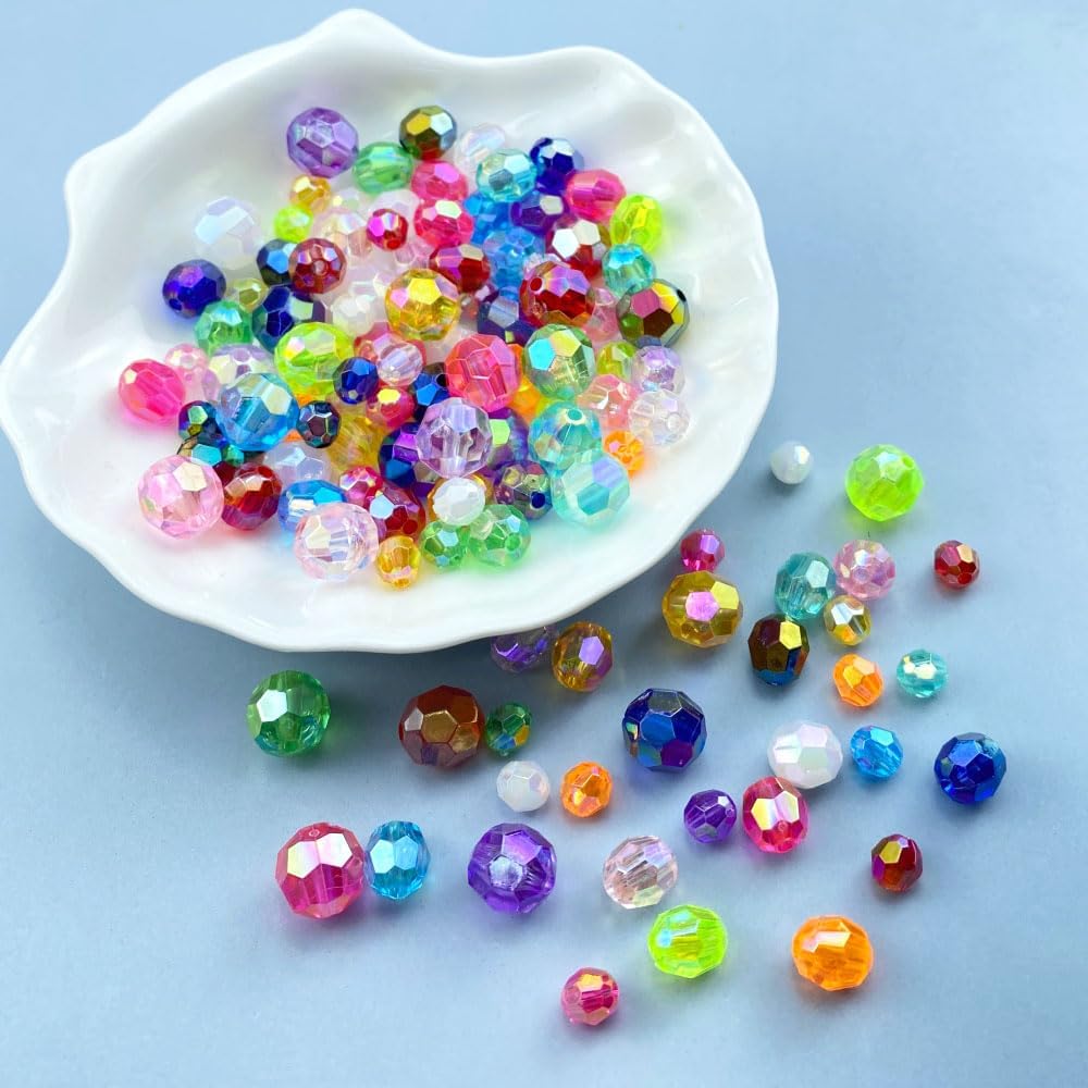 200 PCS 10mm Acrylic Faceted Spacer Beads AB Color Glossy Round Loose Beads for Jewelry Making Bracelet Necklace Earring Ornament Wind Chimes Key Chains(Deep Purple AB)