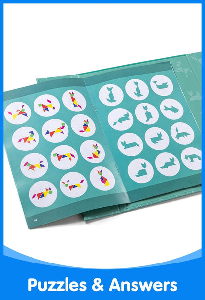 Magnetic Travel Tangram，Magnetic Dry Erase Trays，Creative Magnetic Puzzle and Brain Stimulating Toys for Kids,Kids White Boards for Learning & Play, Reusable Activity Trays（Blue）