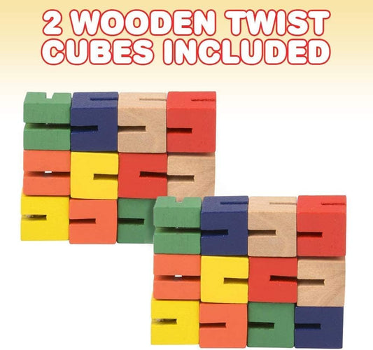 Wooden Twist Cubes Puzzle Fidget Multi Colored Flexi Puzzle Stretch, Twist, and Lock Bending Brain Teaser Fidget Sensory Toys for Kids, Stocking Stuffer and Party Favors Finger Fidget (6 Fidgets)