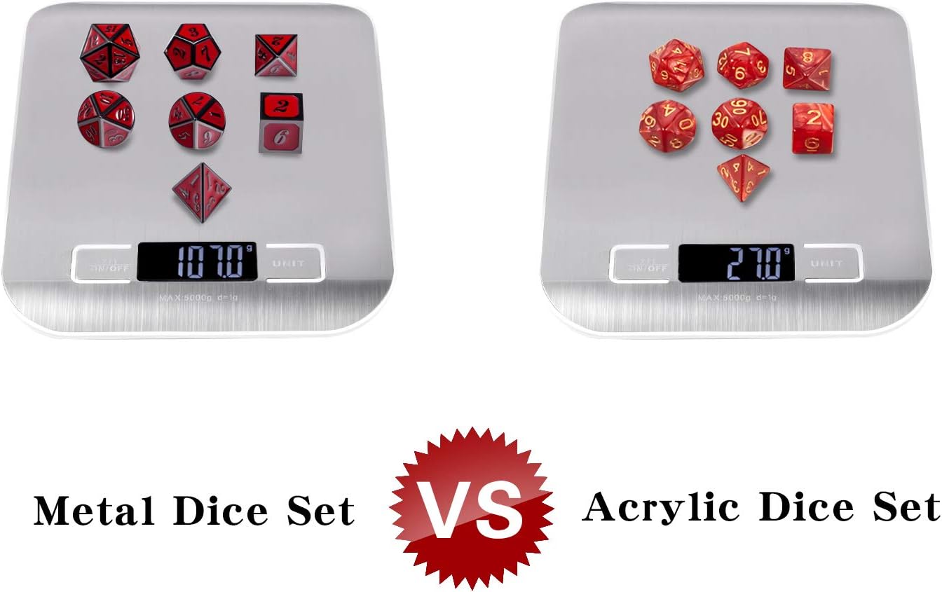 DnDnD Heavy Polyhedral Metal Dice Set with Metal Box, 7-die Shiny Blue Surface with Golden Number for RPG,Dungeons and Dragons,Pathfinder,Shadowrun,D&D,Role Palying Game and Math Teaching - Colors B