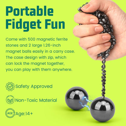 Umnodobn Magnet Slime Putty, Fidget Toy Ferrite Putty Beads, Hematite Magnetic Stones Eggs with 1.26 inch Magnet Balls, Cool Desk Toy, EDC Toy Science Kit Gift