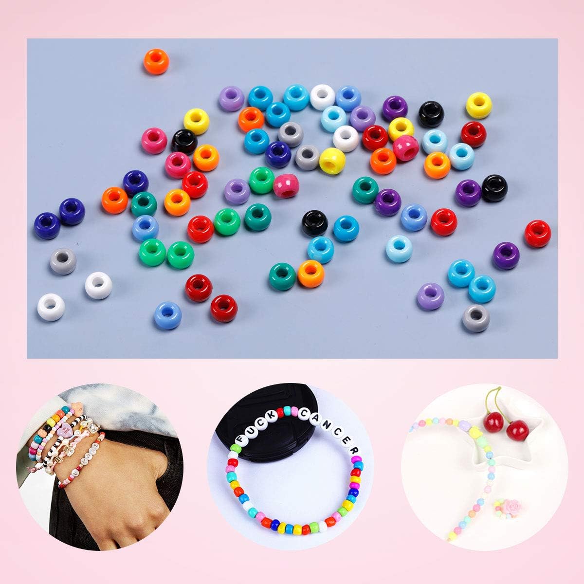 1720+pcs Pony Beads Kit 1830pcs 6 Style Letter Alphabet Beads Rainbow Plastic Pony Bead Bulk Multicolor Kandi Bead Elastic String DIY Crafts Jewelry Making Kit for Bracelets Necklaces