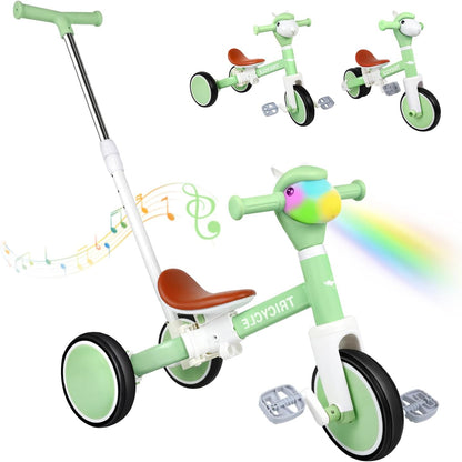 Tricycle for Toddlers 1-3 Year Olds, 5 in 1 Toddler Balance Bike 2-4 Years Old Boys Girls, Push Trike Toys with Adjustable Handle, Birthday Gifts for 2 3 4 5 Year Old Kids Bike (Blue)
