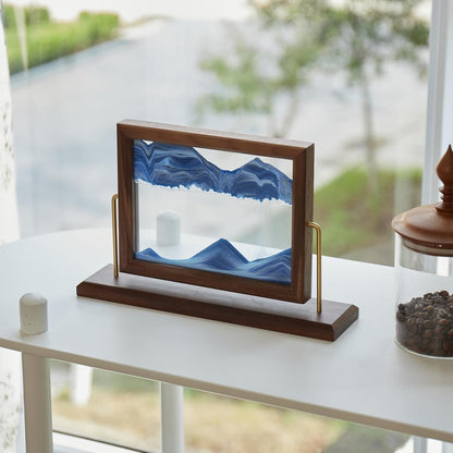 Solid Wood Oasis Mini Art Liquid Motion 360-Degree Rotation, Made of Black Walnut and H62 Brass, 3D Highly Transparent Office Decor (Desert)