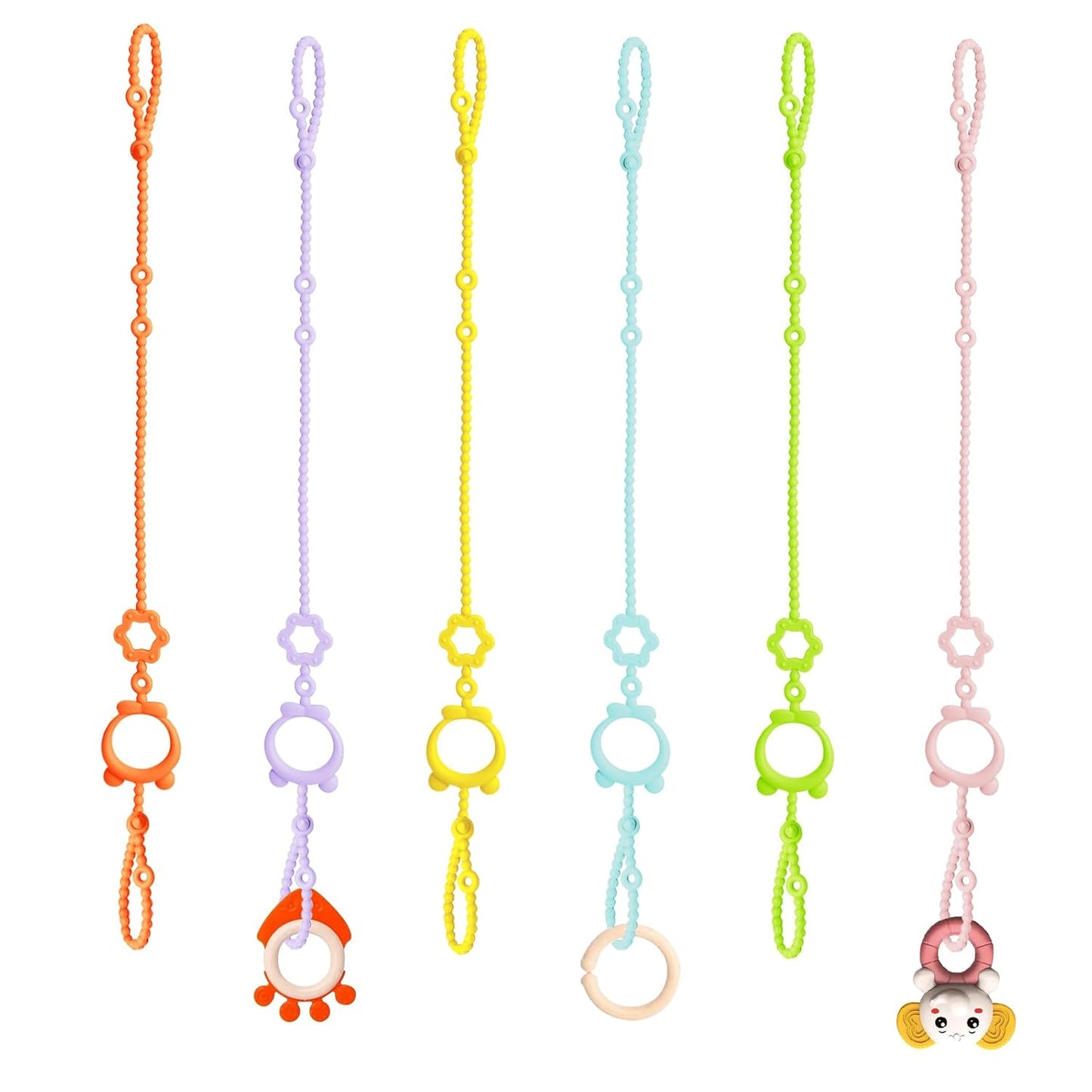 Toy Straps for Baby, 6pcs Adjustable Toy Holder for Stroller Accessories, Silicone Baby Tether Pacifier Clip, No Throw Baby Travel Essential Leash for High Chair, Car Seat, Baby Toy Clips
