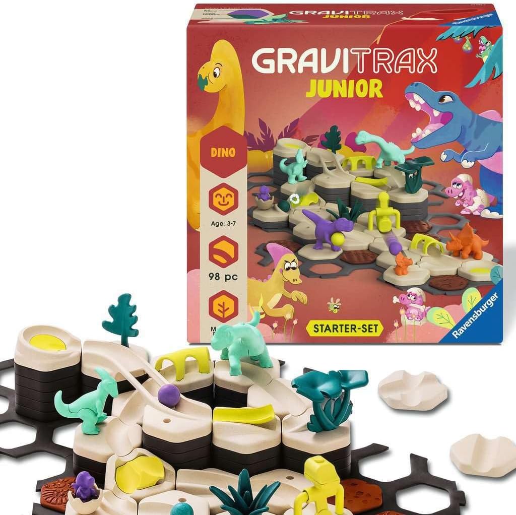 Ravensburger GraviTrax Junior Starter Set L Dino 24586 - Expandable marble run for children, made of environmentally friendly materials with theme worlds, educational and construction toy from 3 years