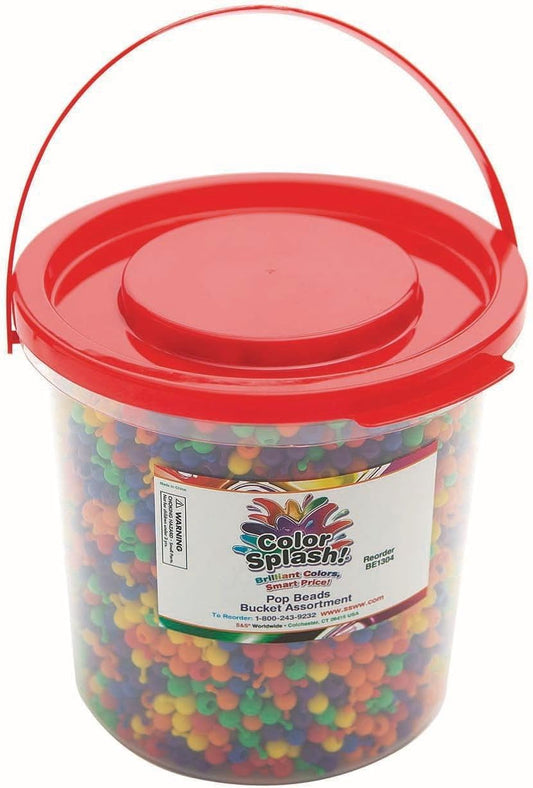 S&S Worldwide Color Splash! Pop Bead Bucket, 6 Bright Colors, For Kids, Jewelry, Camp, Recreation, Snap Together - Necklaces, Bracelets, Garlands. Reusable. w/Storage Bucket, 10mm. Approx. 5,000 Beads