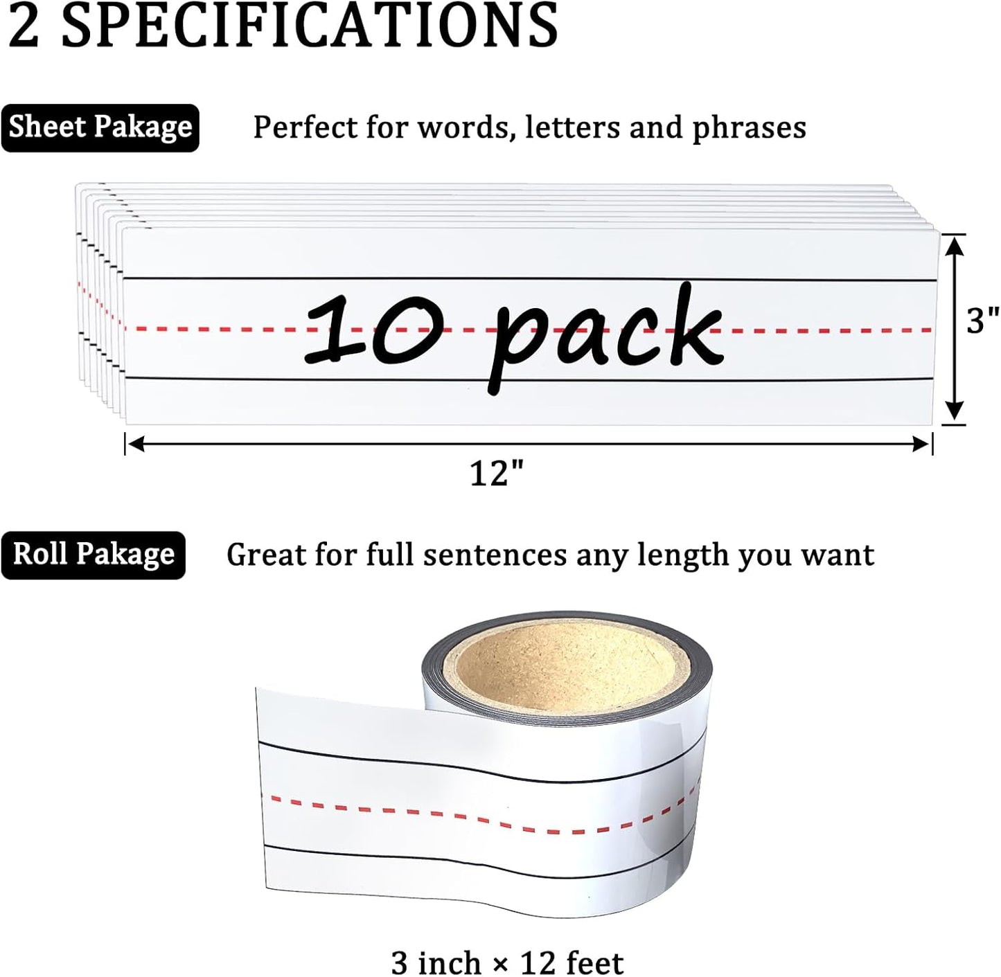 Dry Erasable Magnets Sentence Strips,Lined Erase Magnetic Tape 12x3 inches,10 Pack Teacher Must Haves for Classroom