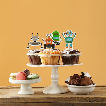 27Pcs Coding Robot Themed Cupcake Toppers Engineering Science Experiment Cake Picks for STEM Educational Electronics Programming Project Birthday Party Decoration Supplies