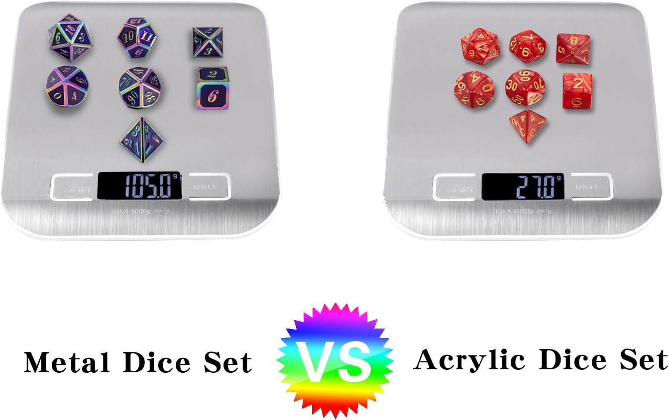 DnDnD Heavy Polyhedral Metal Dice Set with Metal Box, 7-die Shiny Blue Surface with Golden Number for RPG,Dungeons and Dragons,Pathfinder,Shadowrun,D&D,Role Palying Game and Math Teaching - Colors A