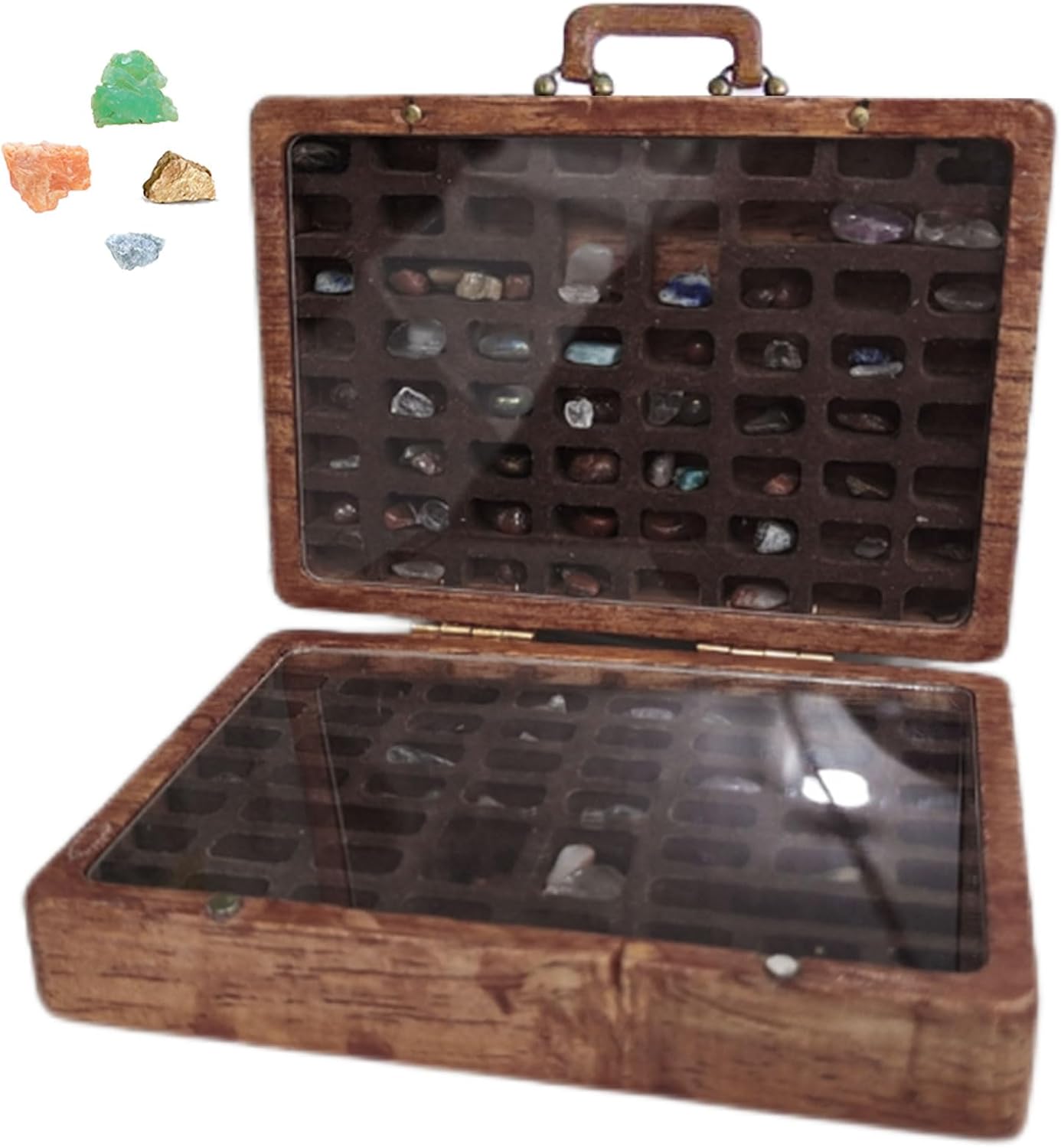 Mini Rock Collection Case 33 Compartment Stone Gem Mineral Collection Box Portable Suitcase Organizer for Crystals Rocks Geology Specimen Educational Gift Science Activity Storage Kit