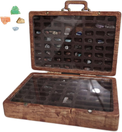 Mini Rock Collection Case 33 Compartment Stone Gem Mineral Collection Box Portable Suitcase Organizer for Crystals Rocks Geology Specimen Educational Gift Science Activity Storage Kit