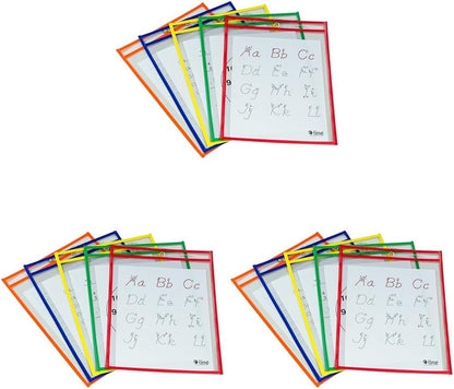 C-Line Reusable Dry Erase Pockets, 9 x 12 Inches, Assorted Neon Colors, 25 Pockets per Pack (40820)