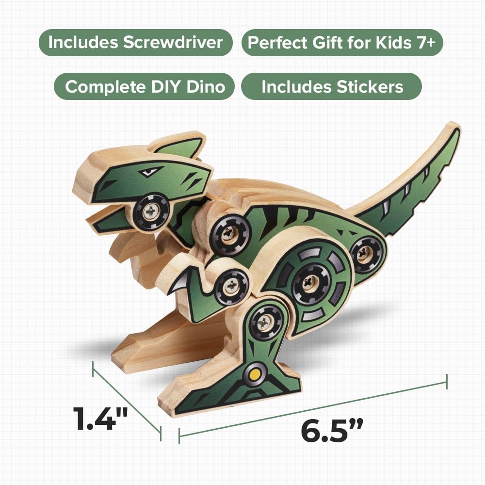 Little Jupiter DIY Wooden Kit with Stickers - Dinosaur Toys for Kids for 7-12 Yrs - Dinosaur Toy Woodworking Kits - Wood Crafts - Kids Building Kit - Wooden Crafts (Stegosaurus)
