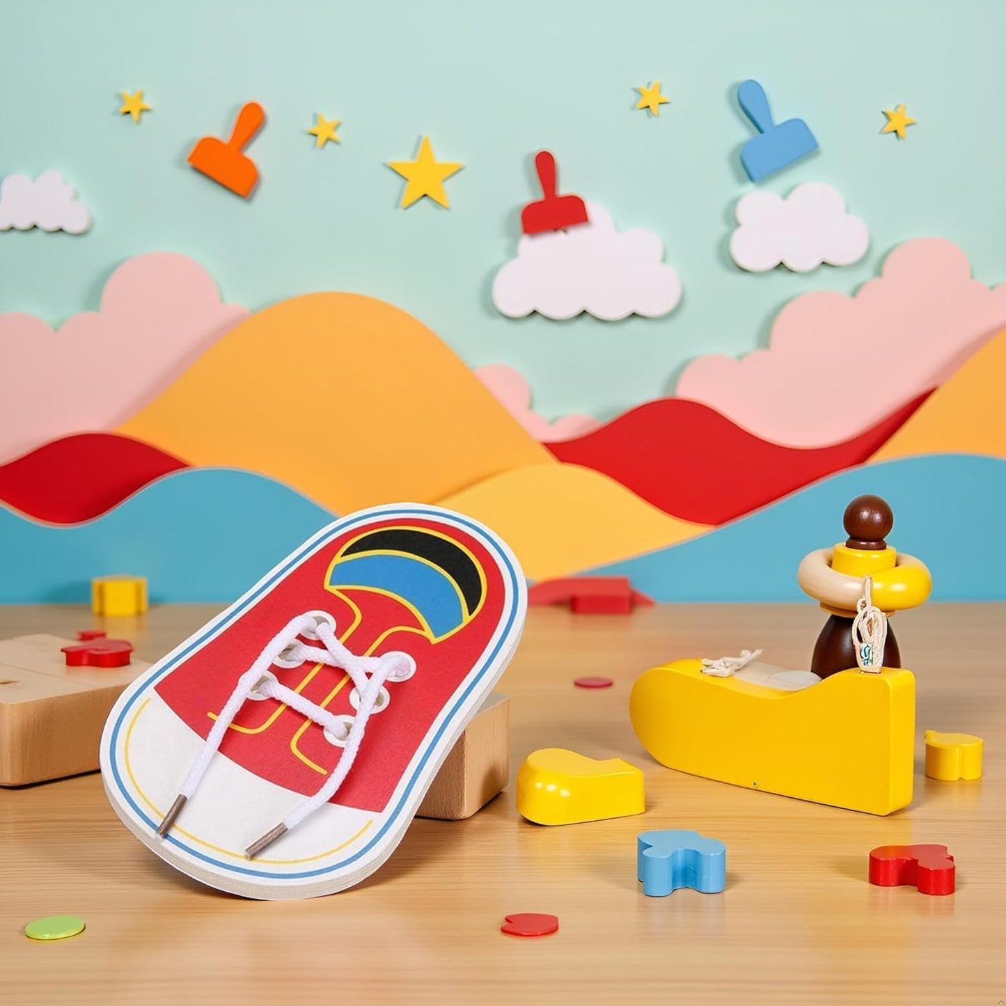 Shoe Tying Practice, Wooden Learn to Tie Your Own Shoes Threading Lacing Shoes Training Early Learning Kits, Threading Lacing Shoes Training Board Early Learning, Shoe Fasteners and Laces
