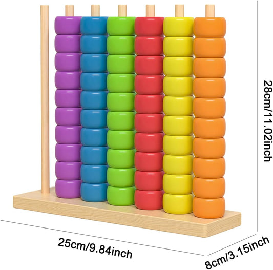 Color Stacking Game, 60 Pcs Challenge Colorful Ring Stacking Games, Wooden Rainbow Sorting & Stacking, Fun Color Matching Puzzle Game for Family Game Night, Includes 1 Stack Racks & 60 Rings (1PCS)
